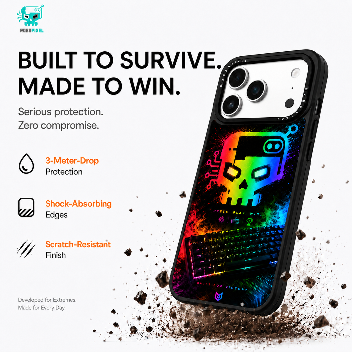 Cyber Skull-X phone case shown on iPhone 17 Pro Max