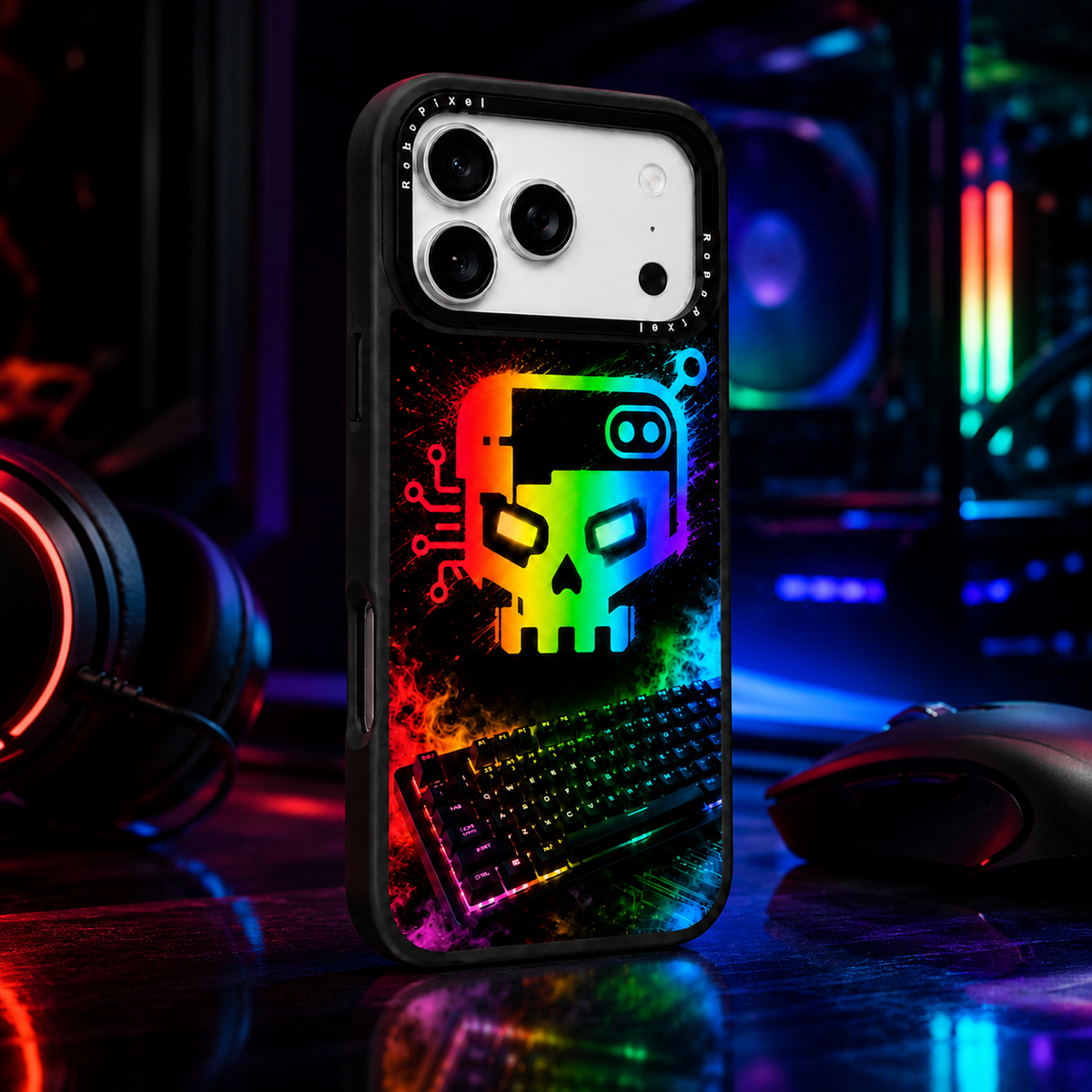 Cyber Skull-X phone case shown on iPhone 17 Pro Max