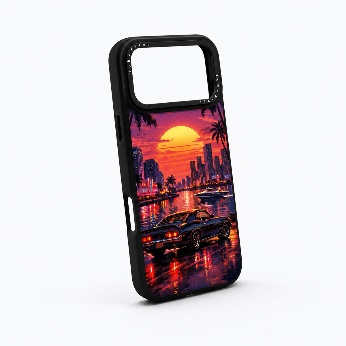 Miami Sunset phone case shown on iPhone 17 Pro Max