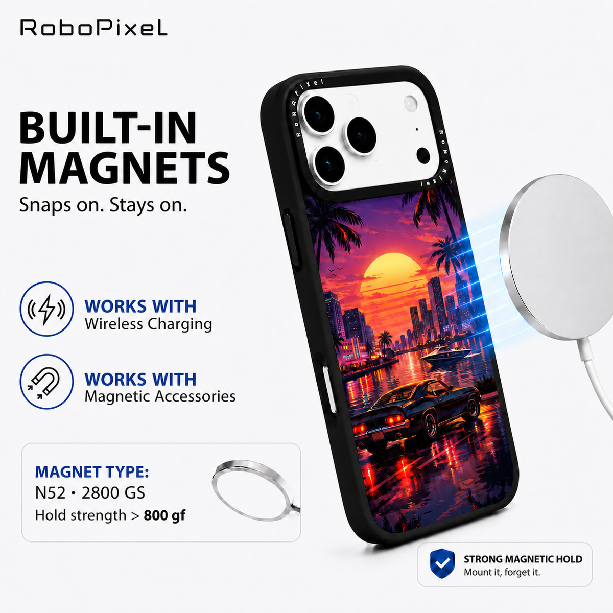 Miami Sunset phone case shown on iPhone 17 Pro Max