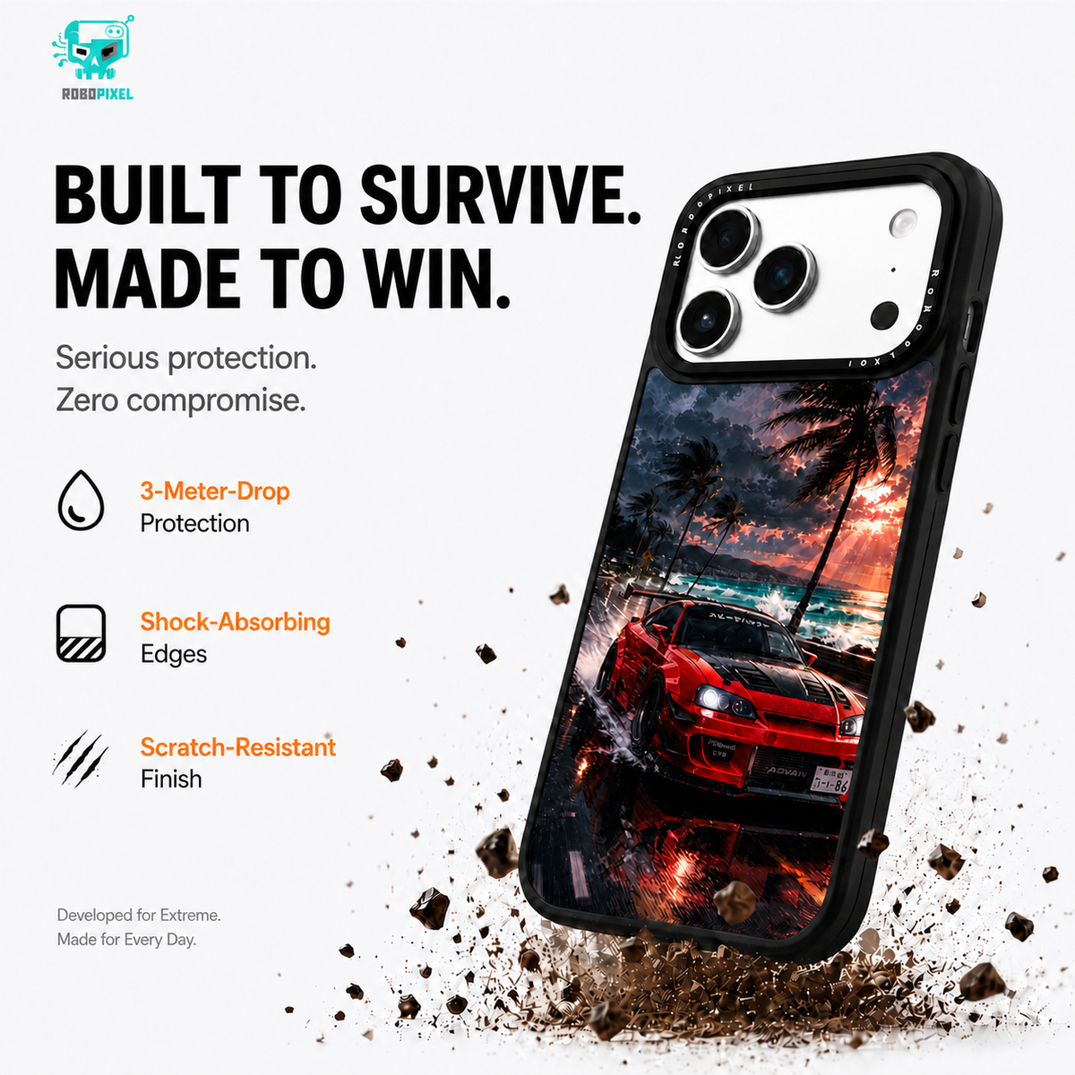 Neon Monsoon phone case shown on iPhone 17 Pro Max