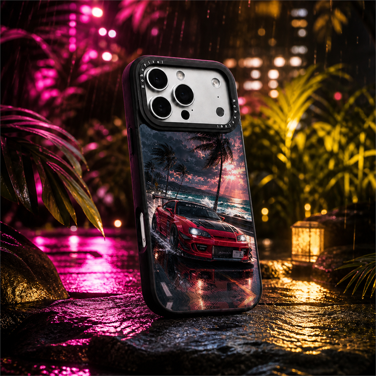 Neon Monsoon phone case shown on iPhone 17 Pro Max