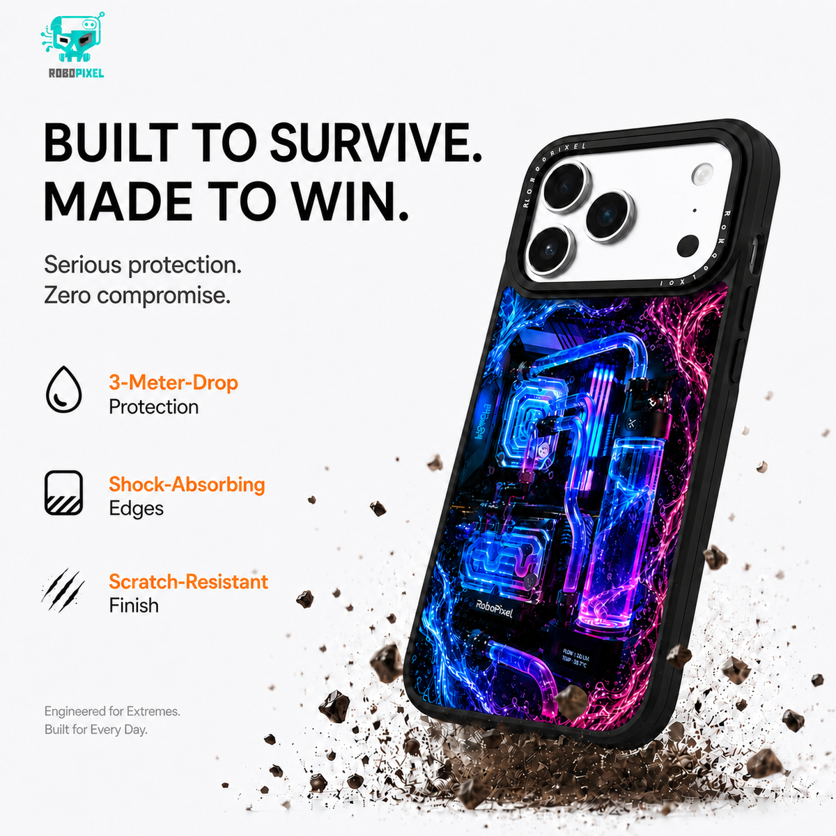 Plasma Hyper-Flow phone case shown on iPhone 17 Pro Max