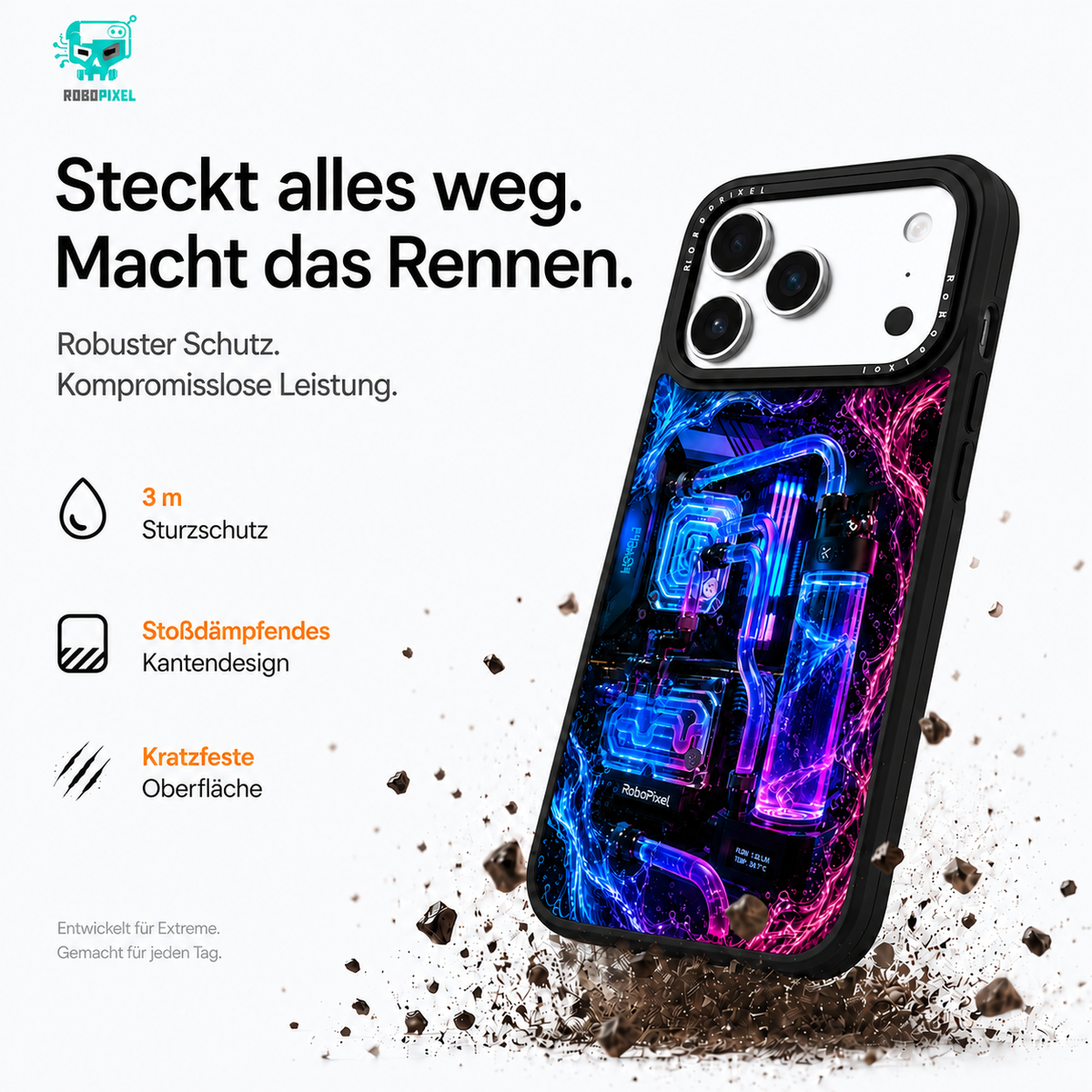 Plasma Hyper-Flow Handyhülle auf iPhone 17 Pro Max abgebildet