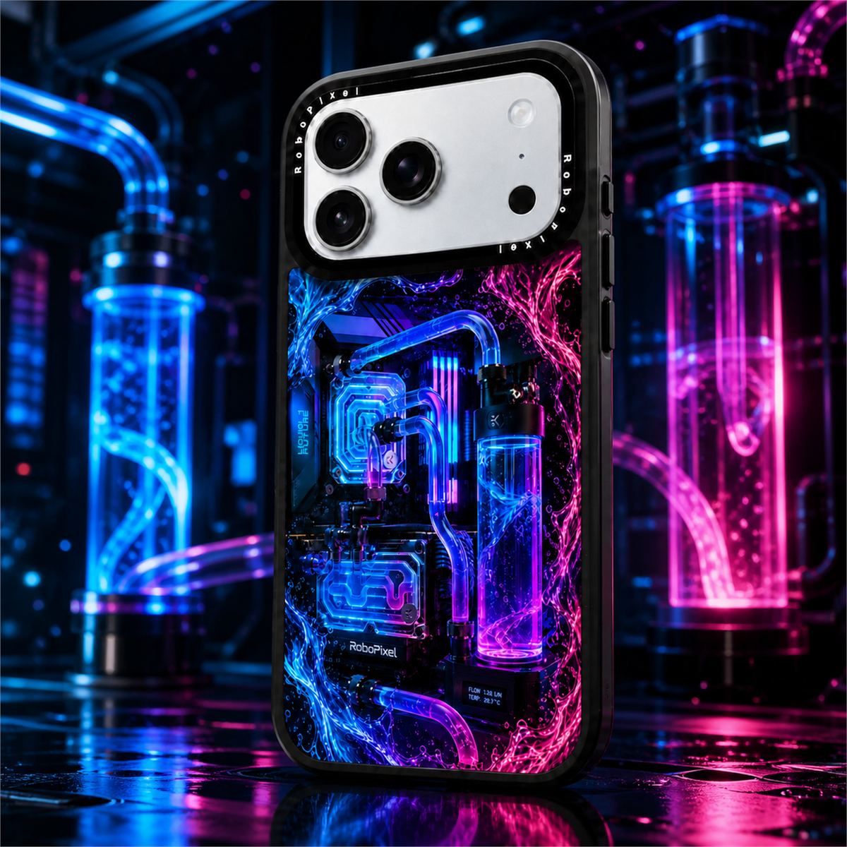 Plasma Hyper-Flow phone case shown on iPhone 17 Pro Max