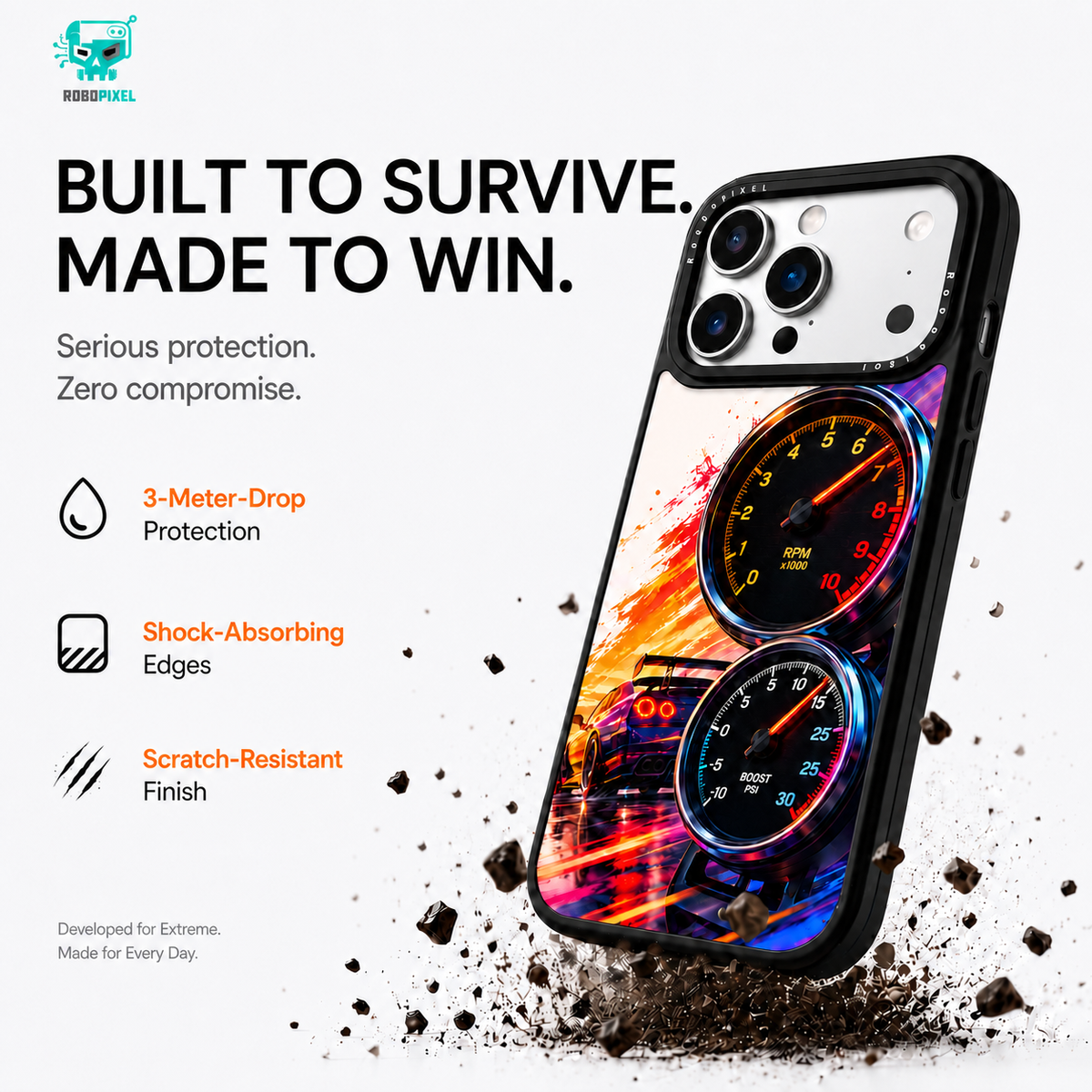 Redline Pulse phone case shown on iPhone 17 Pro Max