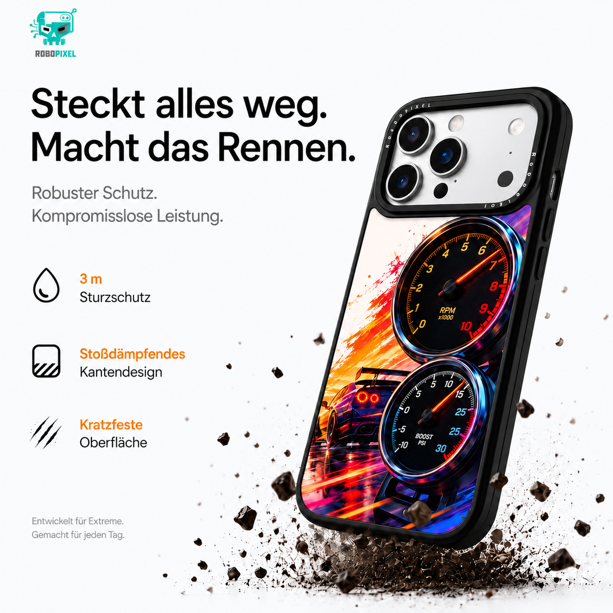 Redline Pulse Handyhülle auf iPhone 17 Pro Max abgebildet