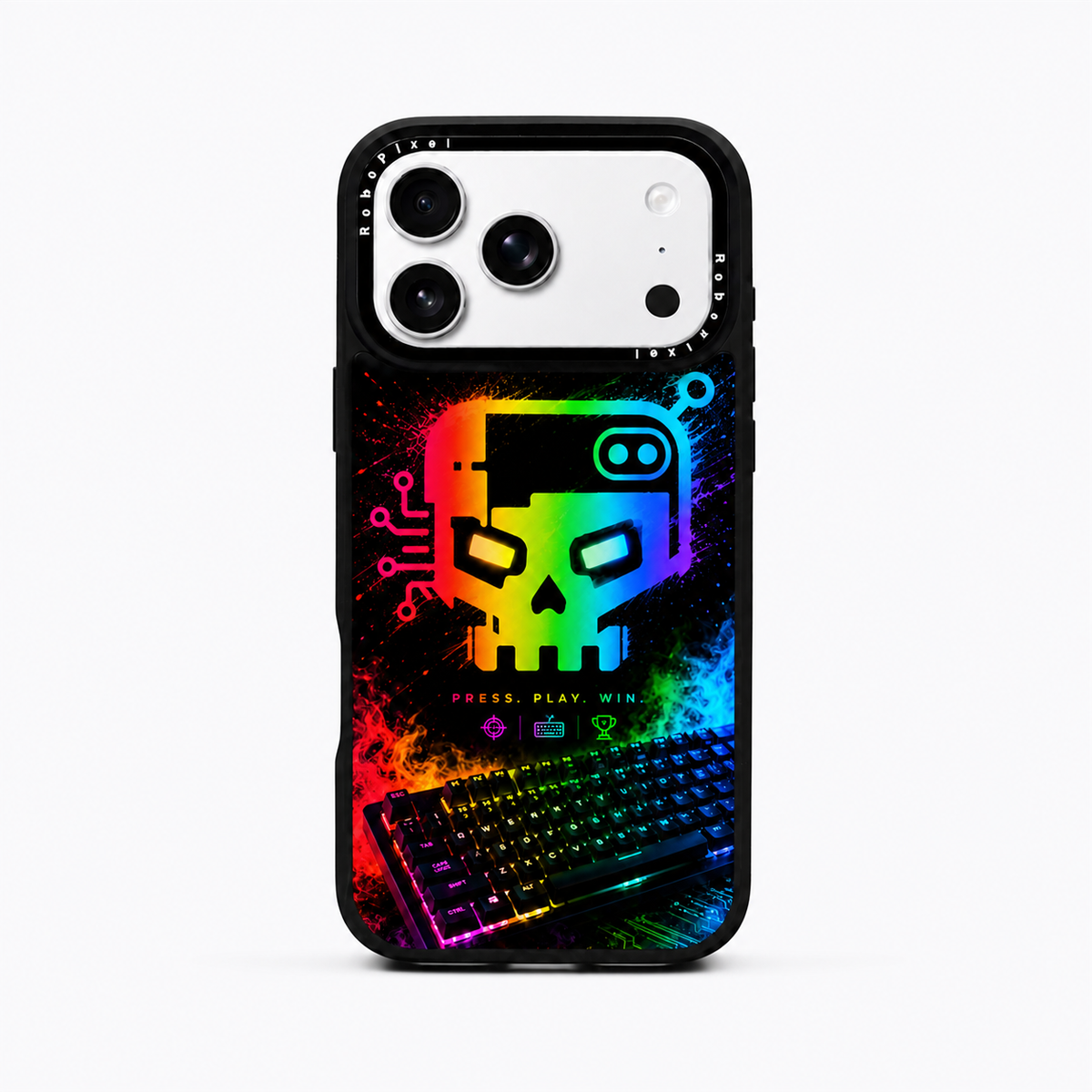 Cyber Skull-X phone case shown on iPhone 17 Pro Max